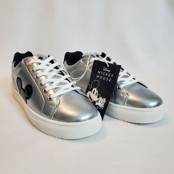 Disney Mickey Mouse Ladies Character Sneakers Shoes Women's Size 7 NEW Silver - Picture 1 of 8